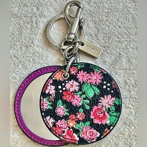 COACH Posey Floral Print Compact Mirror Bag Charm/Key Fob